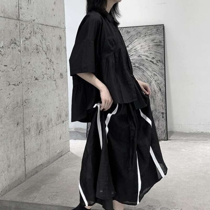 Asymmetry Gather Collared Shirt【TR3111】