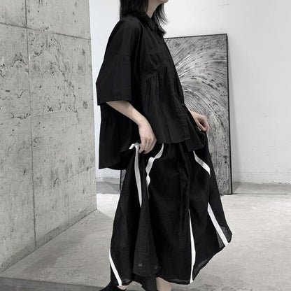 Asymmetry Gather Collared Shirt【TR3111】