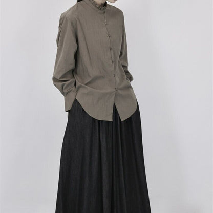 Stand-Collar Pleats Collared Shirt【TR3118】