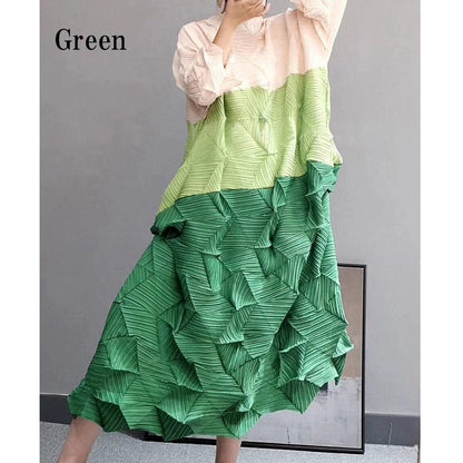 Tricolor Wrinkled All-in-one Dress【TR1454】