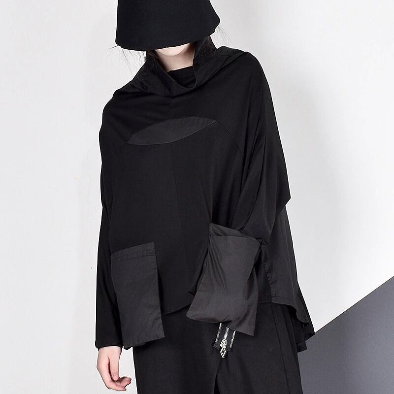 Stand Collar Patchwork T-Shirt【TR1409】