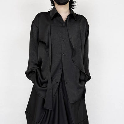 Satin Draped Texture Collared Shirt【TR3361】