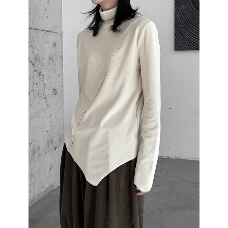 Asymmetry High-Neck T-Shirt【TR3138】