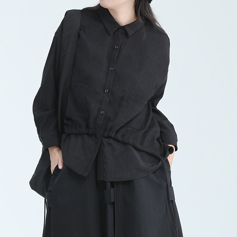 Drawstring Unique Collared Shirt【TR3127】