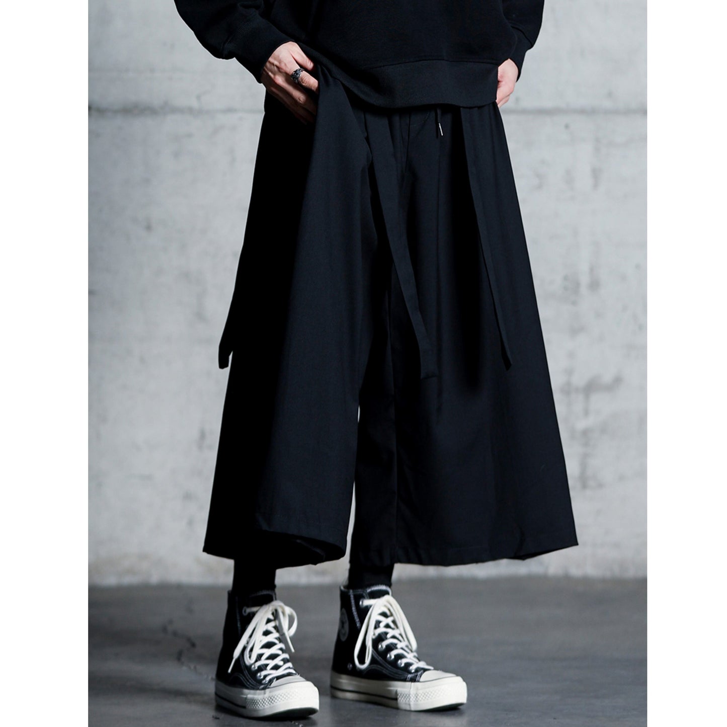 Waist Ribbon Ankle Length Wide Pants【TR3294】