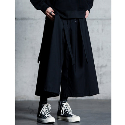 Waist Ribbon Ankle Length Wide Pants【TR3294】