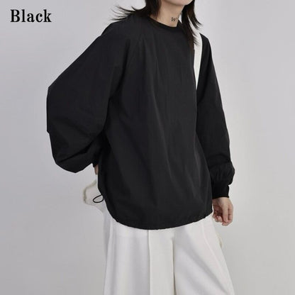 Drawstring Balloon-Sleeve Collared Shirt【TR3117】