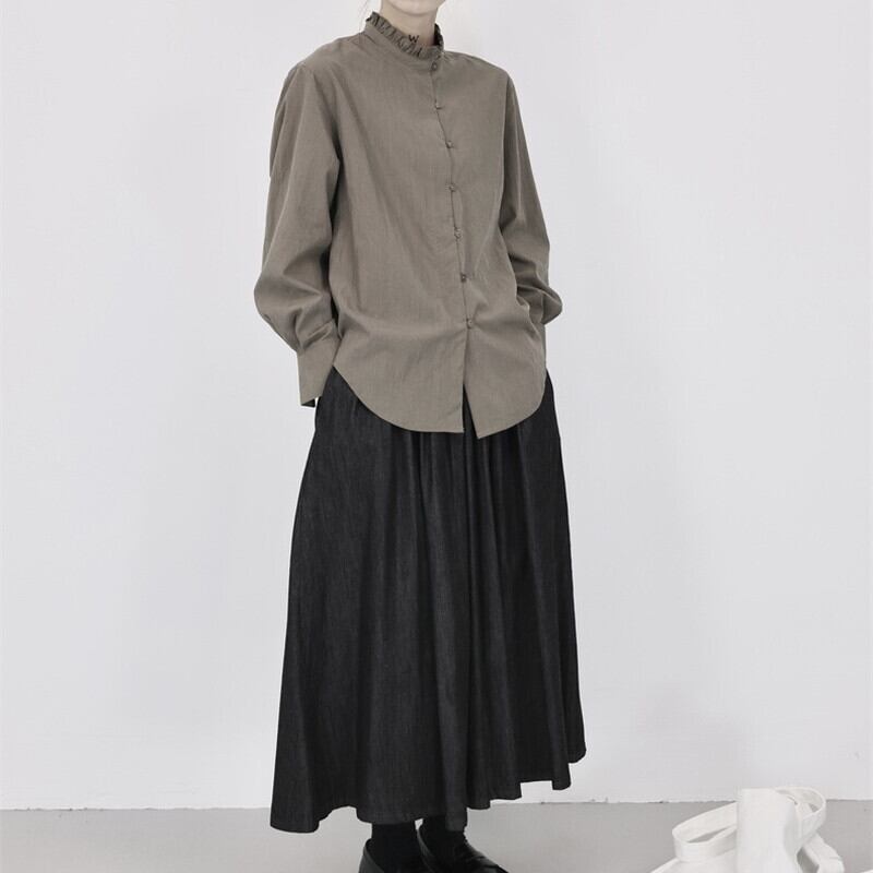 Stand-Collar Pleats Collared Shirt【TR3118】