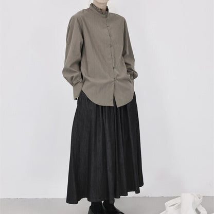 Stand-Collar Pleats Collared Shirt【TR3118】