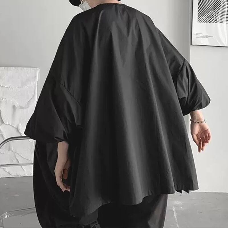 Asymmetric Button Black T-shirt【TR3371】