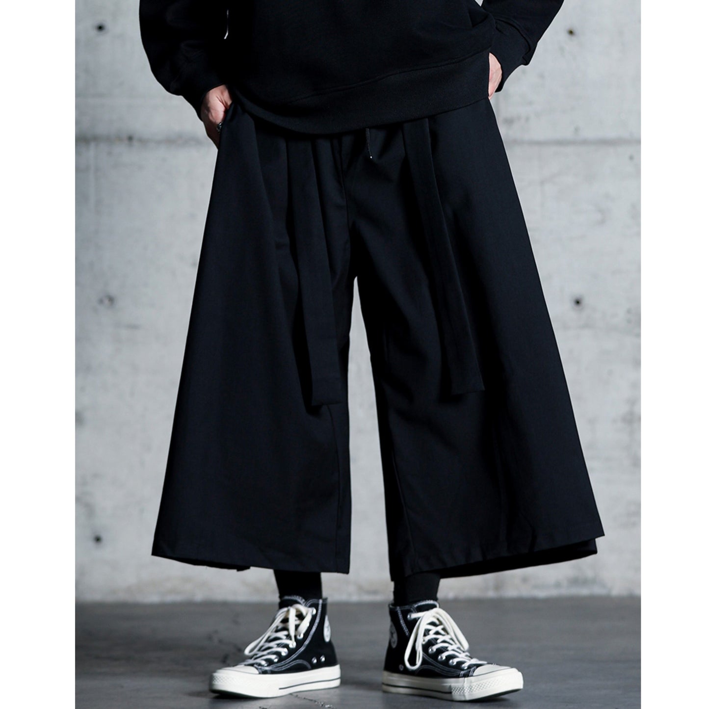 Waist Ribbon Ankle Length Wide Pants【TR3294】