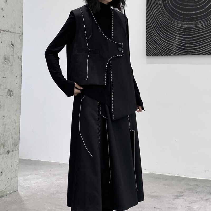 Asymmtry Stitch Vest【TR3241】