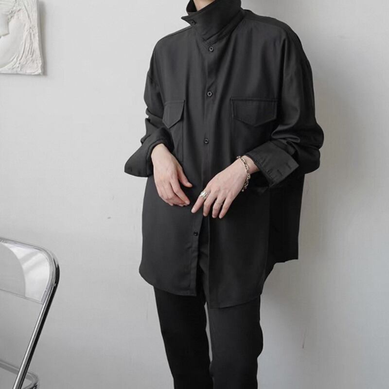 Structured High-Neck Collared Shirt【TR3375】