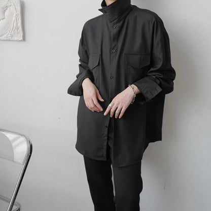 Structured High-Neck Collared Shirt【TR3375】