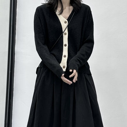 Knit Bi-Color V-Neck Jacket【TR3267】