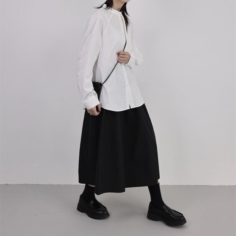 Band-Collar Tie Collared Shirt【TR3123】
