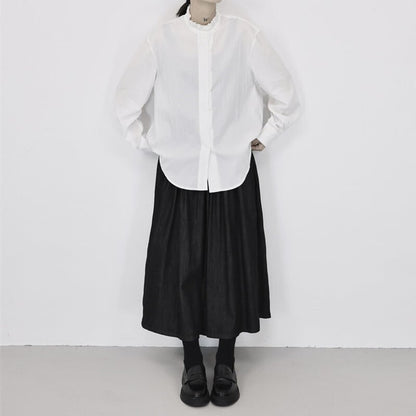 Stand-Collar Pleats Collared Shirt【TR3118】