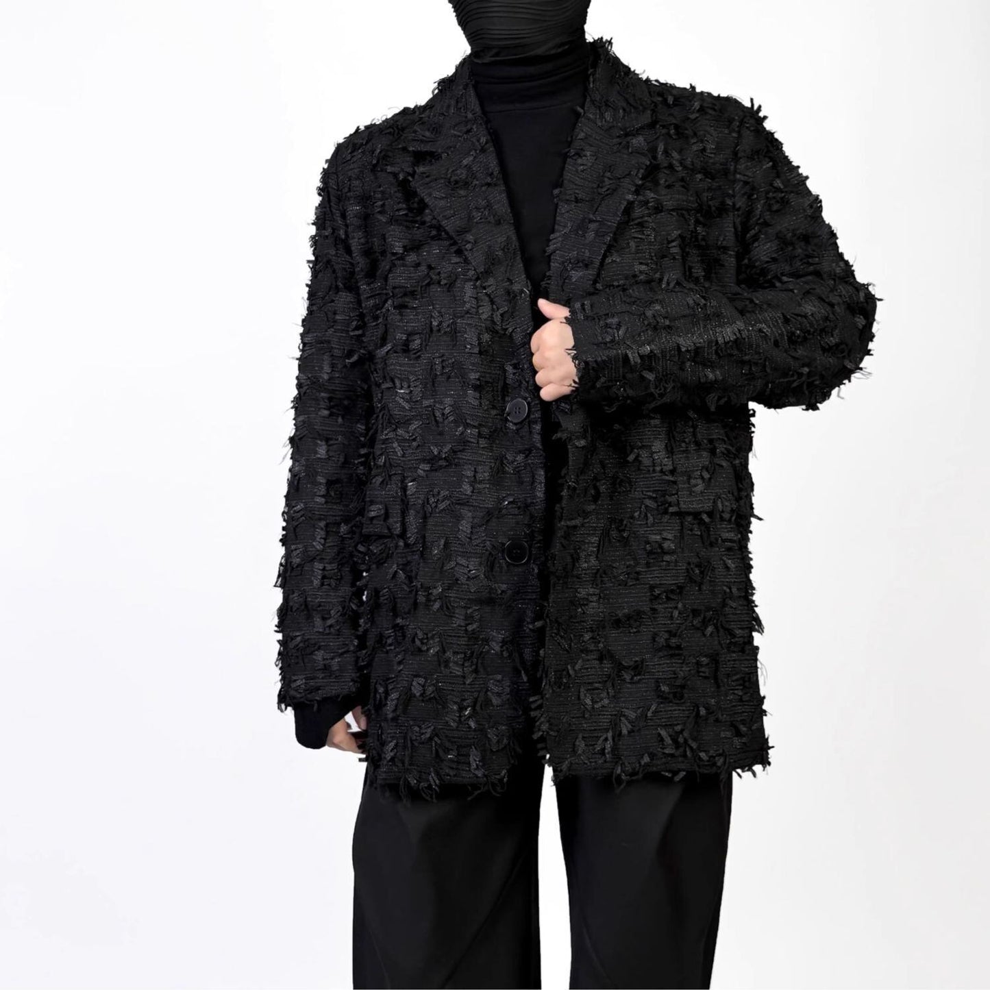 Black Fringe Tailored Jacket【TR3322】