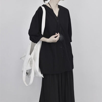 V-Neck Oversize Collared Shirt【TR3110】