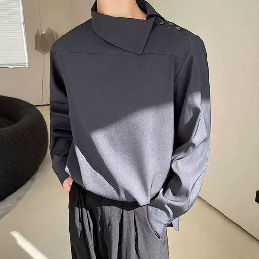 Asymmetric Button Collar T-shirt【TR3353】