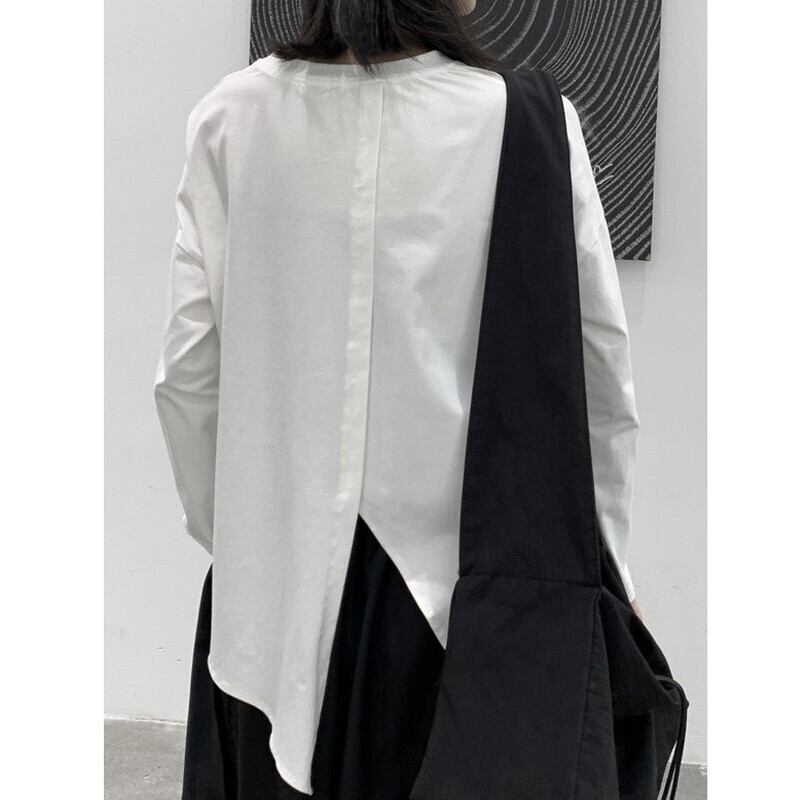 Asymmetry Slit Band-Collar T-Shirt【TR3139】