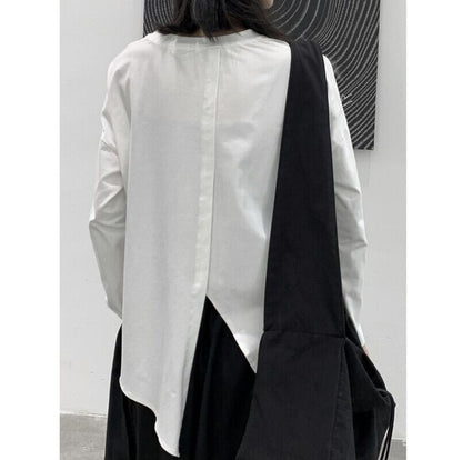 Asymmetry Slit Band-Collar T-Shirt【TR3139】