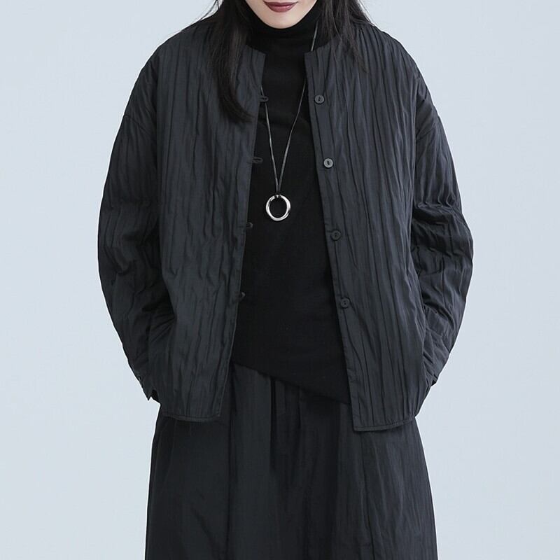 Pleats No-Collar Collared Shirt【TR3113】