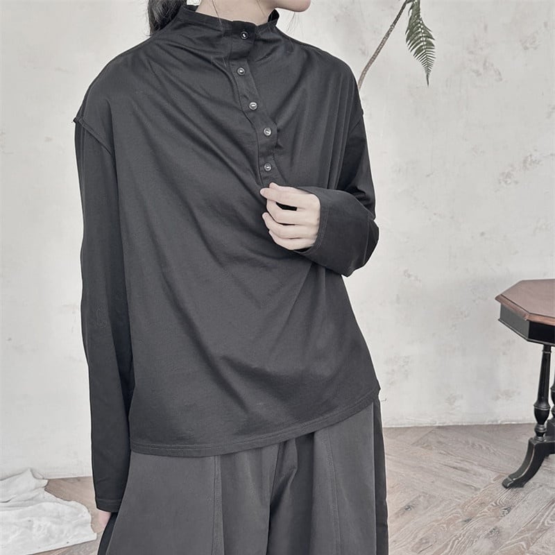 Half-Button Mock-Neck T-Shirt【TR3140】