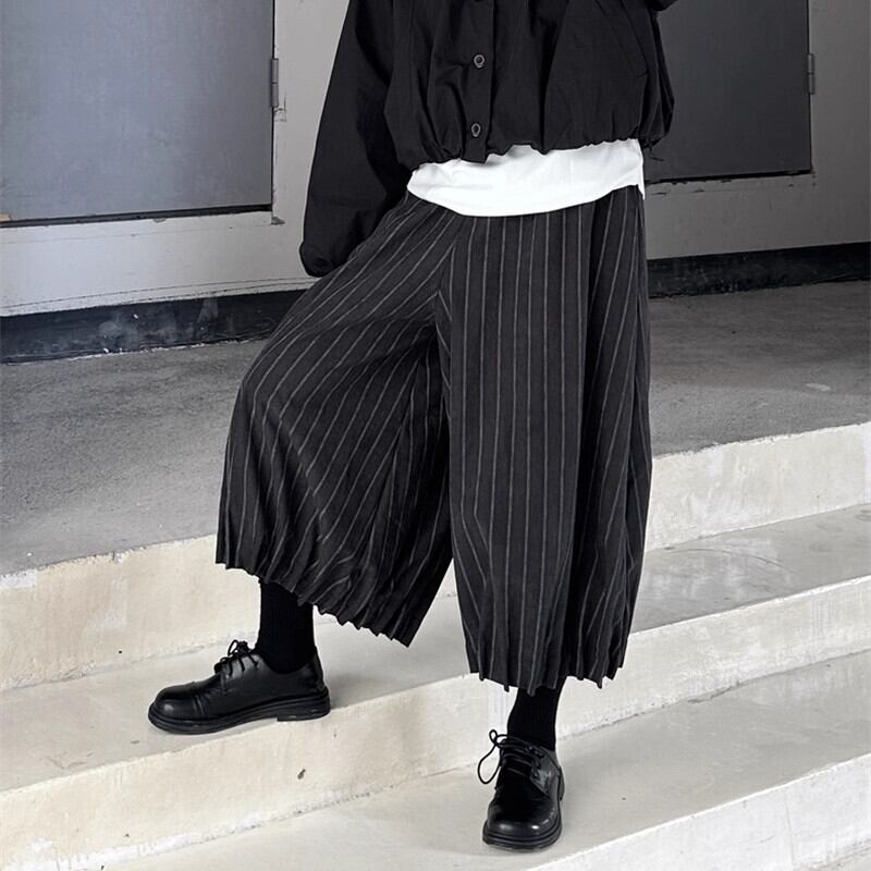 Stripe Cropped Hem-Pleats Pants【TR3222】
