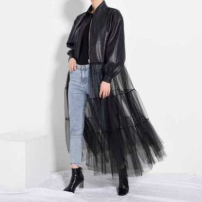 Synthetic Leather Mesh Jacket【TR1199】