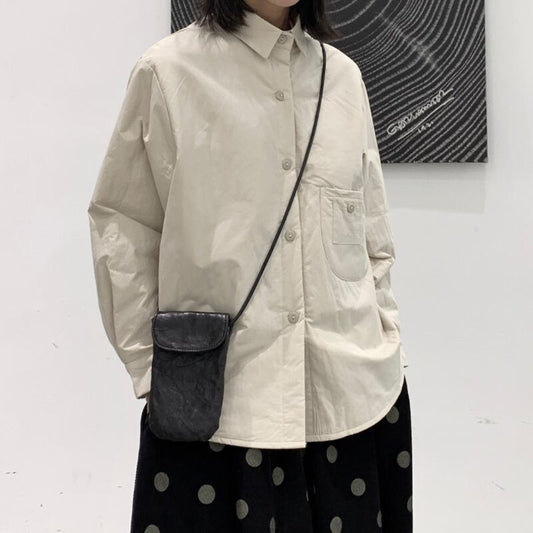 Quilting Wrinkled Collared Shirt【TR3106】