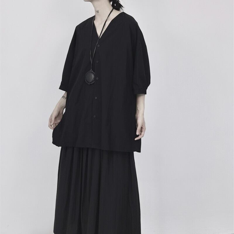 V-Neck Oversize Collared Shirt【TR3110】