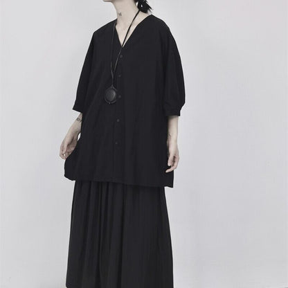 V-Neck Oversize Collared Shirt【TR3110】