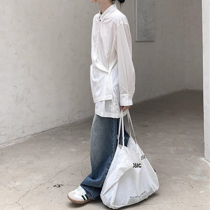 Side-Button Drape Collared Shirt【TR3124】