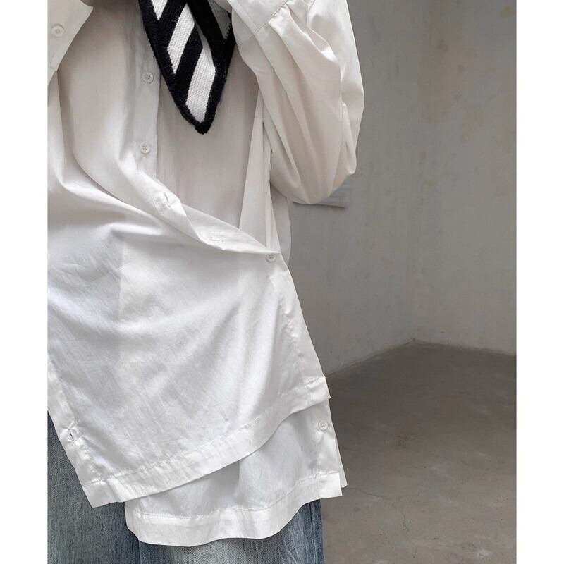 Side-Button Drape Collared Shirt【TR3124】