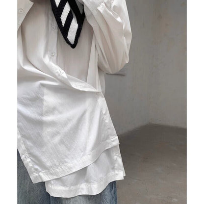 Side-Button Drape Collared Shirt【TR3124】