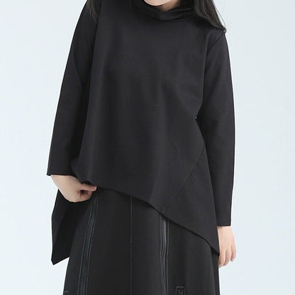 Asymemtry Mock-Neck Flare T-Shirt【TR3150】