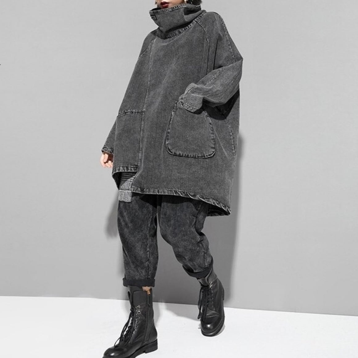 〈Unisex〉Denim Loose High-Neck Shirt【TR3010】