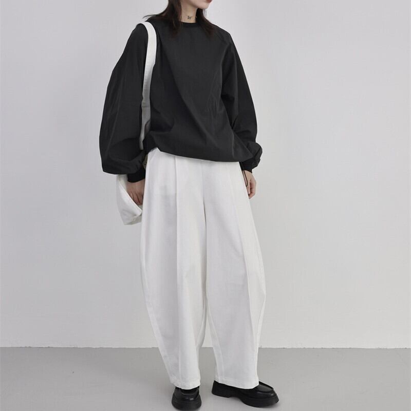 Drawstring Balloon-Sleeve Collared Shirt【TR3117】