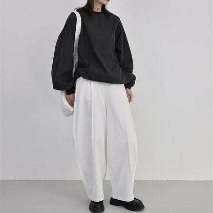Drawstring Balloon-Sleeve Collared Shirt【TR3117】