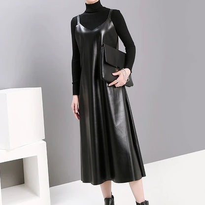 Pu Strap Leather All-in-One Dress【TR1210】