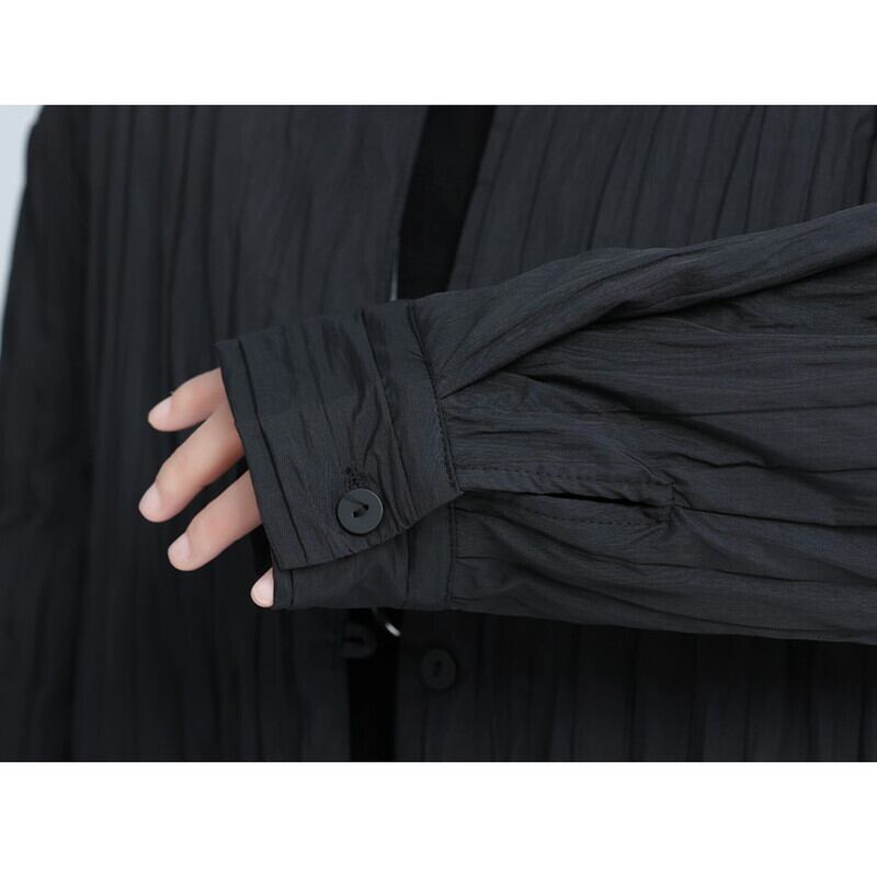 Pleats No-Collar Collared Shirt【TR3113】