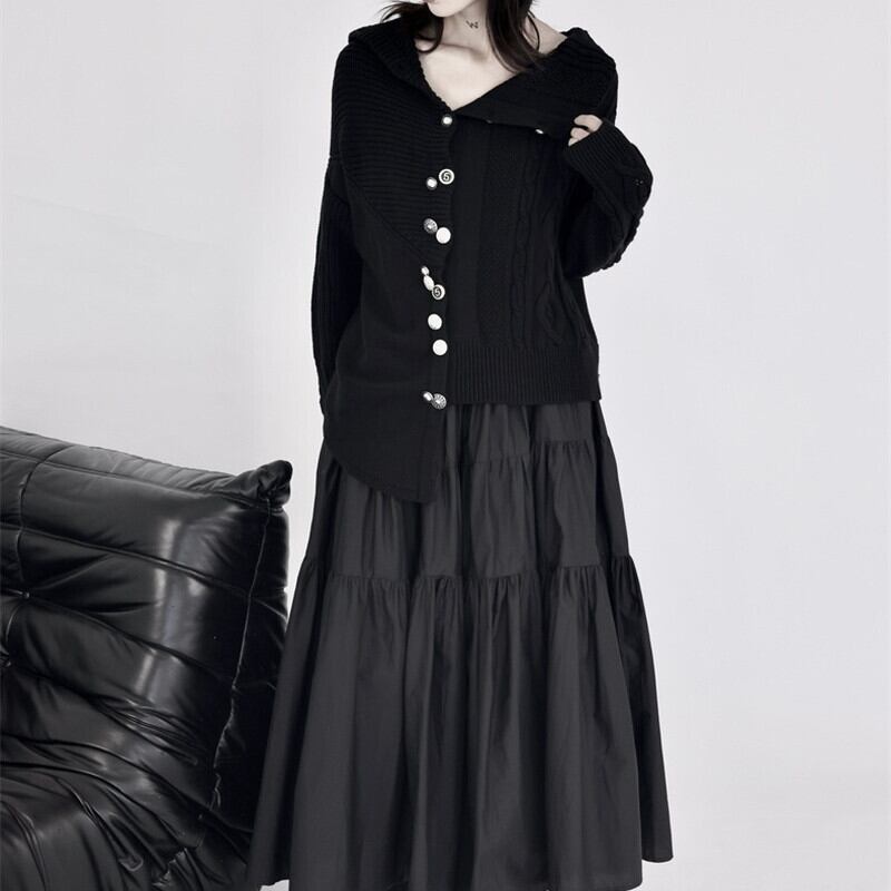 Asymmetry Off-Turtle Knit Jacket【TR3268】
