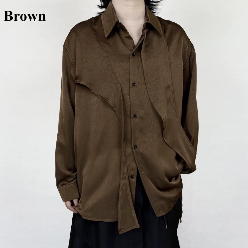 Satin Draped Texture Collared Shirt【TR3361】