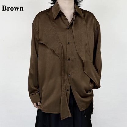 Satin Draped Texture Collared Shirt【TR3361】