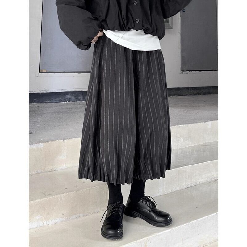 Stripe Cropped Hem-Pleats Pants【TR3222】