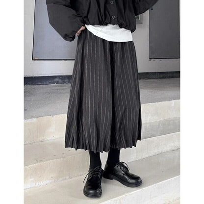 Stripe Cropped Hem-Pleats Pants【TR3222】
