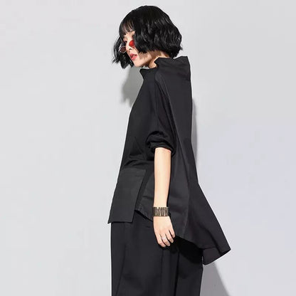 Stand Collar Patchwork T-Shirt【TR1409】
