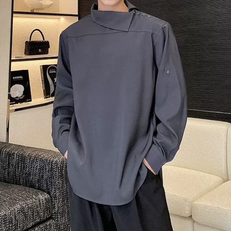Asymmetric Button Collar T-shirt【TR3353】