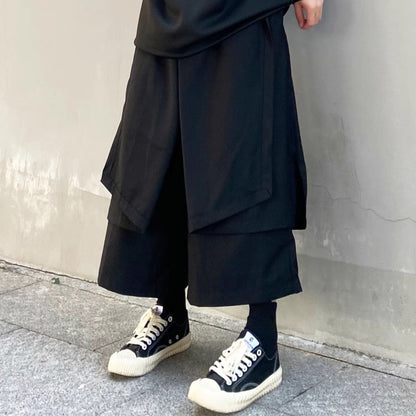Layered-look Cropped Wide Pants【TR3286】